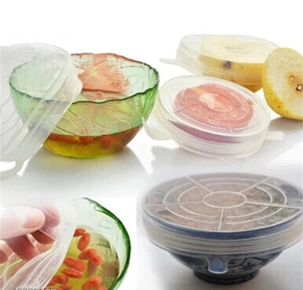 6Pcs Silicone Stretch Preserve Pot Bowl Fruit Lid for Fridge Microwave Food Container Cover - Green, Multipack